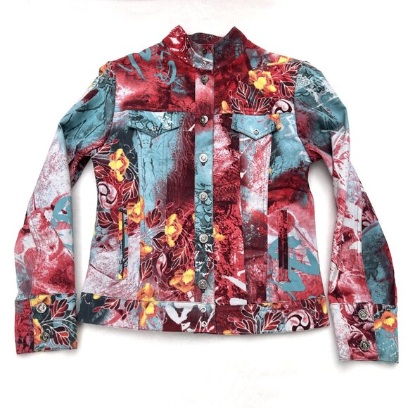 St. John Jackets & Blazers - St. John Sport By Marie Gray Abstract Floral Denim Jacket
